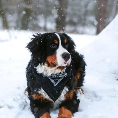 Dog sitting on grass during an outdoor group dog training class with trainers and other dogs in the background