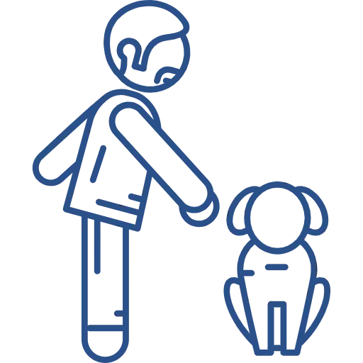 Dog trainer giving obedience command to a sitting dog icon