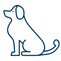 Sitting dog outline icon representing obedience training and calm behavior