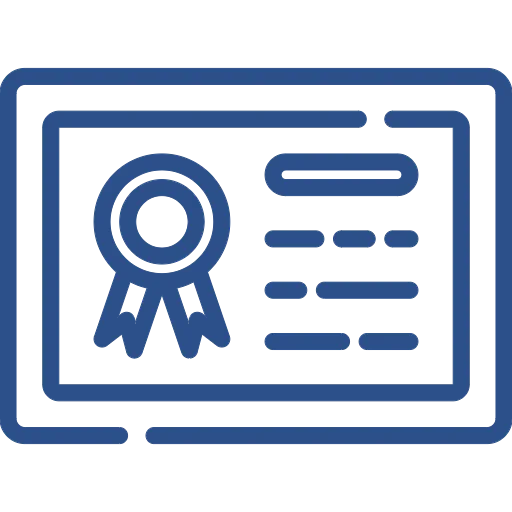 Dog training certification icon with award ribbon on a certificate screen