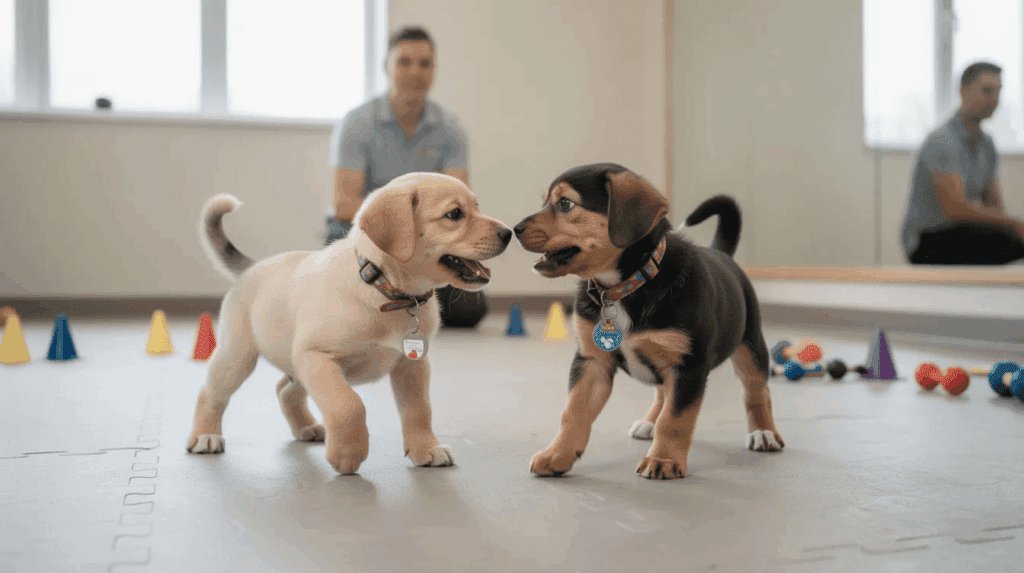 Puppy Biting Training with two puppies in class 