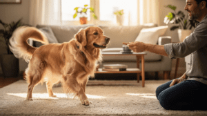 Trick training for dogs during a calm indoor therapy session