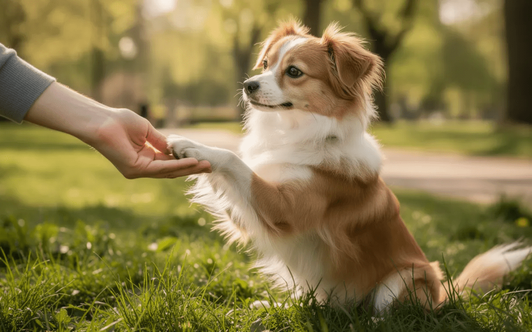 Puppy training schedule for sit and shake practice in park