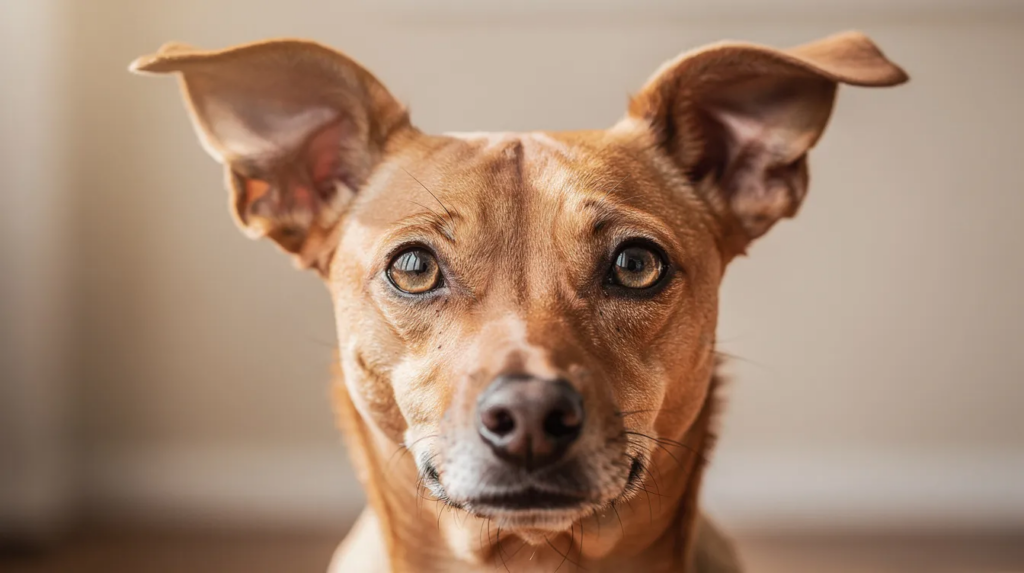 The image depicts a variety of dog ear positions, showcasing different canine body language expressions. You can see erect ears indicating alertness, relaxed ears suggesting a calm dog, and flattened ears that may signal fear or submission, all contributing to the dog's overall communication and emotions.