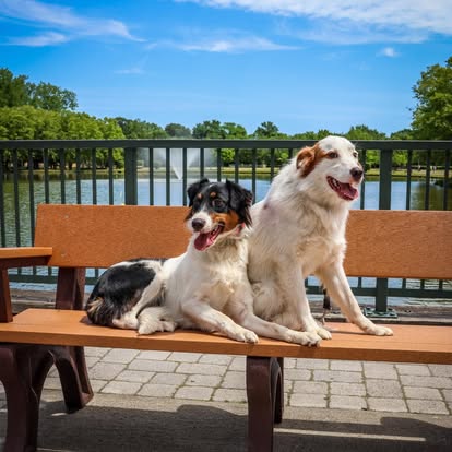 Two dogs training in Saratoga Springs NY by the lake