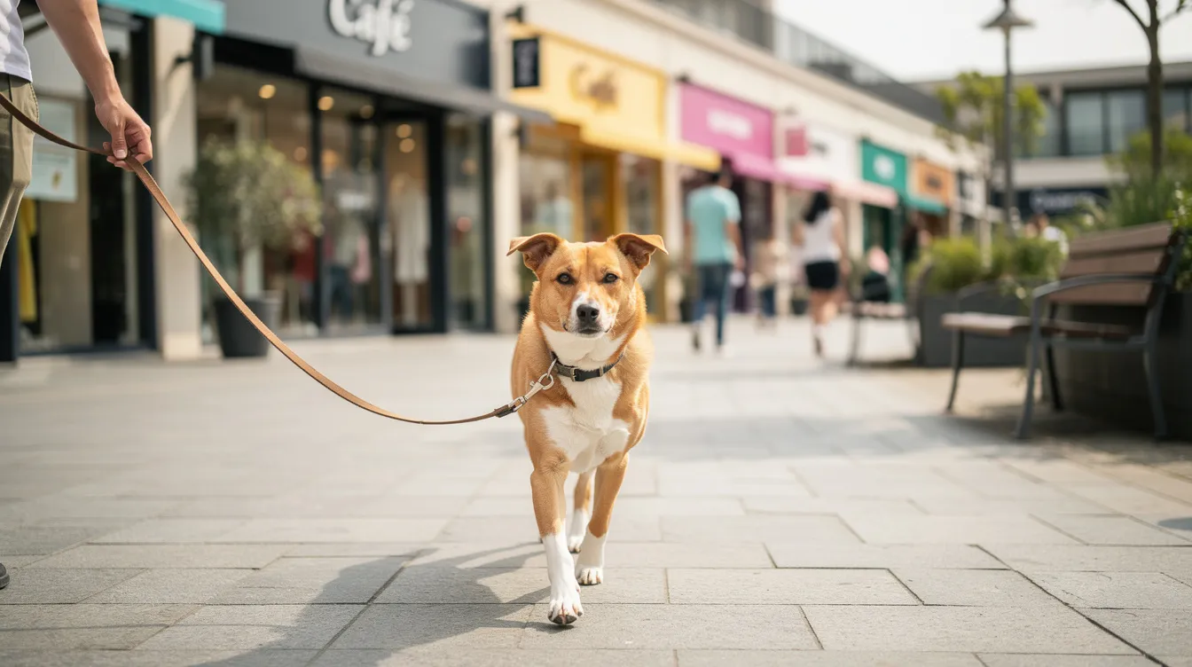 Dog training in Saratoga Springs NY on busy sidewalk